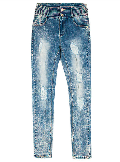 Women Stretch Holes Pant Jeans