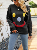 Smiling Face Knitted Loose Round Neck Pullover Sweater