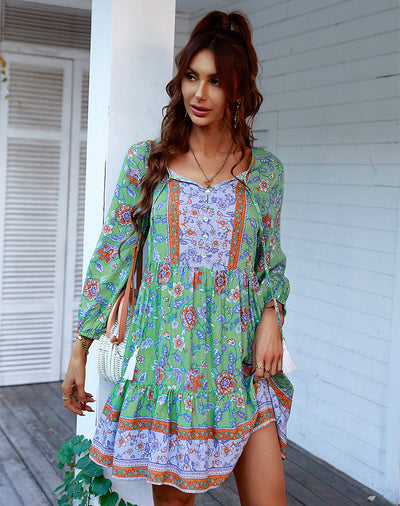 Bohemian Print Short Casual Dress