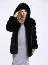 Faux Fox Fur Medium Length Sleeve Cap Coat Female