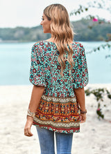 V-neck Short Sleeve Printed Shirt