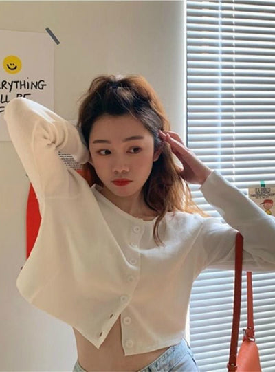 O-neck Short Knitted Sweaters Women Thin Cardigan