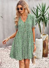 V-neck Floral Short-sleeved Dress