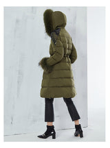 Long Green Jacket Women Warm Outwear Real Fur