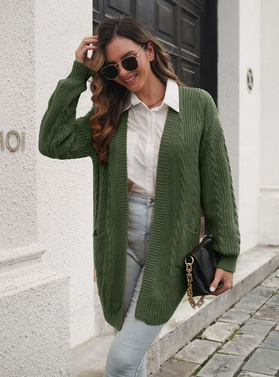Loose Knit Cardigan Pocket Sweater