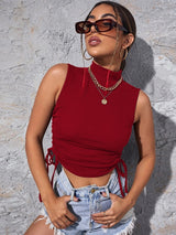 Sports Drawstring High Neck Vest T Shirt