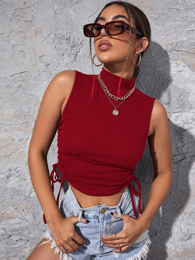 Sports Drawstring High Neck Vest T Shirt