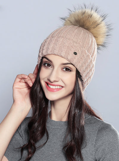 Fur Hat Female Elegant Wool Knitted Winter Brand 