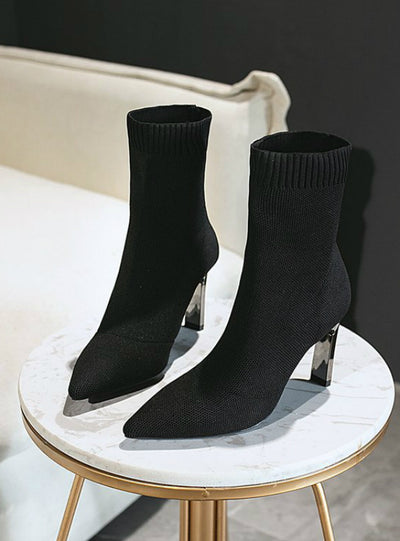 Women Stretch Fabric Elastic Stilettos Heel Pointed Toe