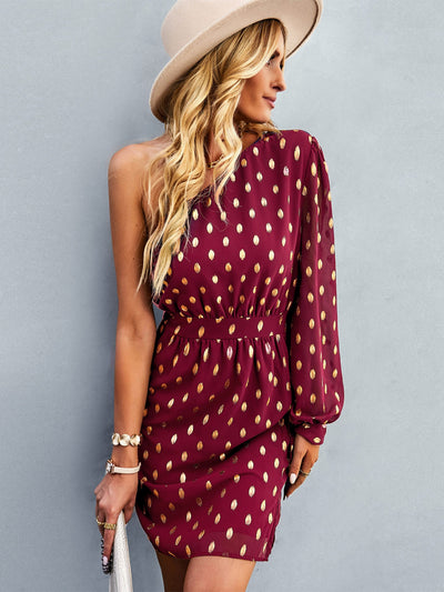 Inclined Shoulder Long Sleeve Dress