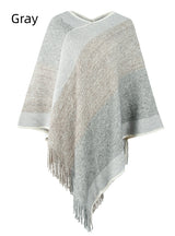 Striped Colored Cloak Tassel Knitted Scarf Shawl