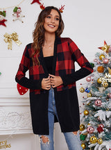 Loose Color Matching Christmas Printed Cardigan Coat