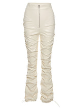 Imitation Leather Trousers High Waist-pack Feet Pants