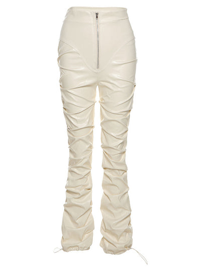 Imitation Leather Trousers High Waist-pack Feet Pants
