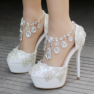 Women White Rhinestone Wedding Shoes