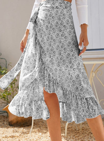 Strap Split Irregular Floral Chiffon Skirt