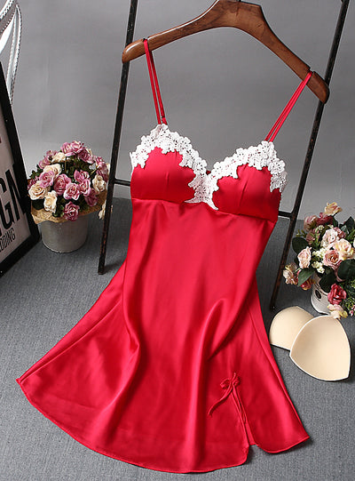 Ladies Sexy Nightdress Silk V-neck Floral Sleepwear