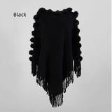 Fringed Fur Ball Round Collar Pullover Cape Shawl