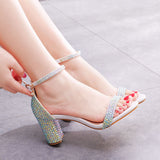 White Square Heel Sandals Wedding Shoes