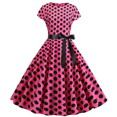 Women Dot Print Dress With Belt