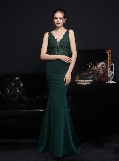 Mermaid V-neck Appliques Beading Party Dress