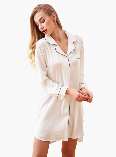 Shirt Lapel Button Bathrobe Sleepwear