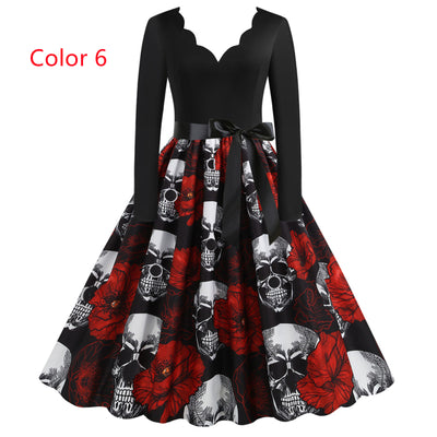 Slim Skull Print Big Swing Dress