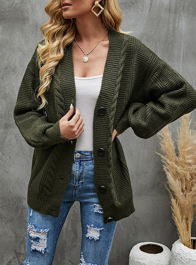 V-button Knitted Sweater Twist Cardigan Coat