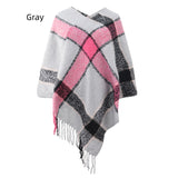 Contrasting Striped Cloak Fringed Scarf Shawl