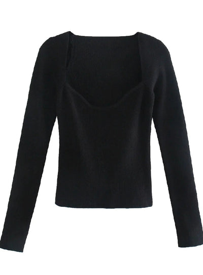 Women Top Long Sleeve heart-neck Casual Knit Sweater