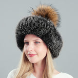 Thickened Rabbit Hair Blended Pearl Knitted Hat