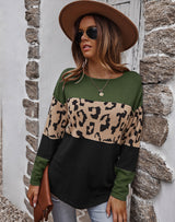 Leopard Print Stitching Long Sleeves Sweater