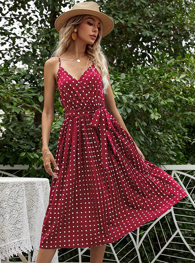 Long Wave Sling Pleated Dress