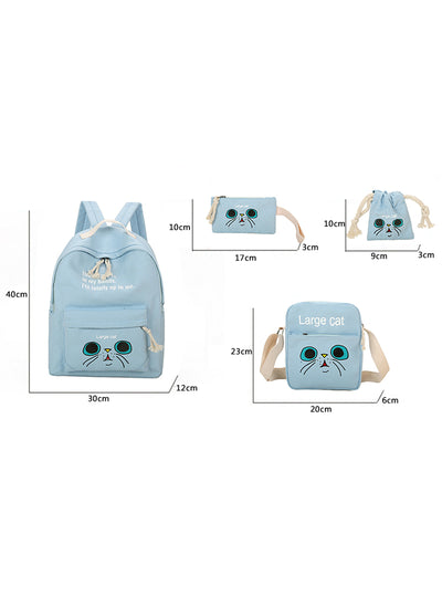 4 Pcs/set Cartoon Printing Canvas Backpack Woman