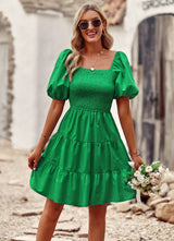 A-line Square Neck Short Sleeve Dress