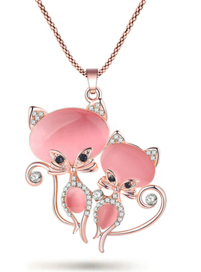 Cat Necklace Long Pendant Brand Crystal Chain