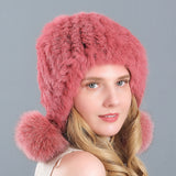 Rabbit Fur Fox Fur Ball Ear Protection Thick Warm Hat
