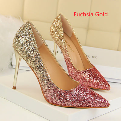 Shallow-pointed Gradient Sequined Shoes