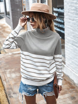 High Neck Striped Sweater Blouse