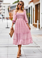 Bohemian Square Neck Long Sleeve Dress