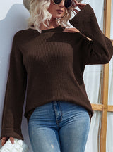 Sleeve Round Neck Shoulder-leaking Sweater
