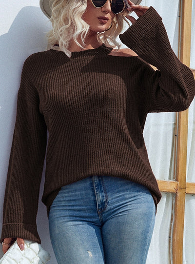 Sleeve Round Neck Shoulder-leaking Sweater