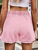 Raw-edge Bud Denim Elastic Waist Shorts