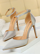 Satin Shallow Pointed Hollow Sandals