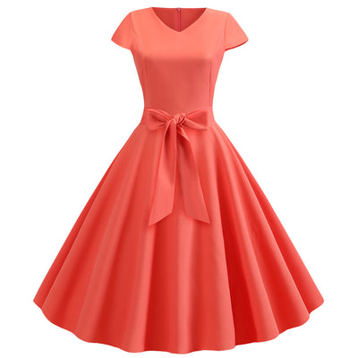 Retro V-neck Short Sleeve Dress