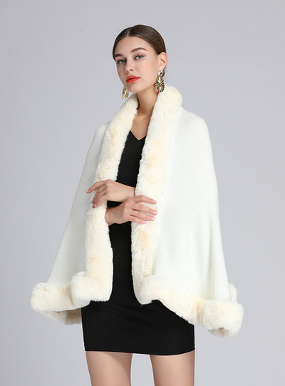 Women Rex Rabbit Fur Collar Shawl Cape