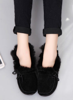 Flats Heel Shoes Warm Fur Winter Round Toe Female