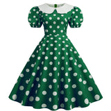 Dot Short Sleeve Doll Collar Print Dress