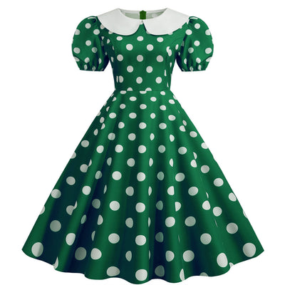 Dot Short Sleeve Doll Collar Print Dress