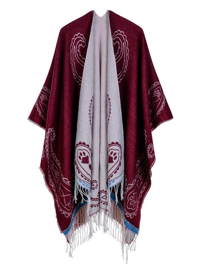 Fringed Cashew Flower Shawl Dual-Purpose Cloak
